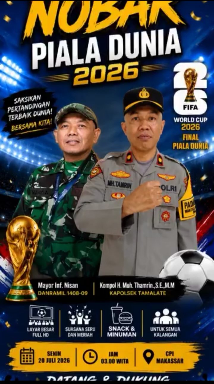 Nobar Final Piala Dunia 2026, Danramil 1408-09 dan Kapolsek Tamalate Ajak Warga Meriahkan Kebersamaan di CPI Makassar
