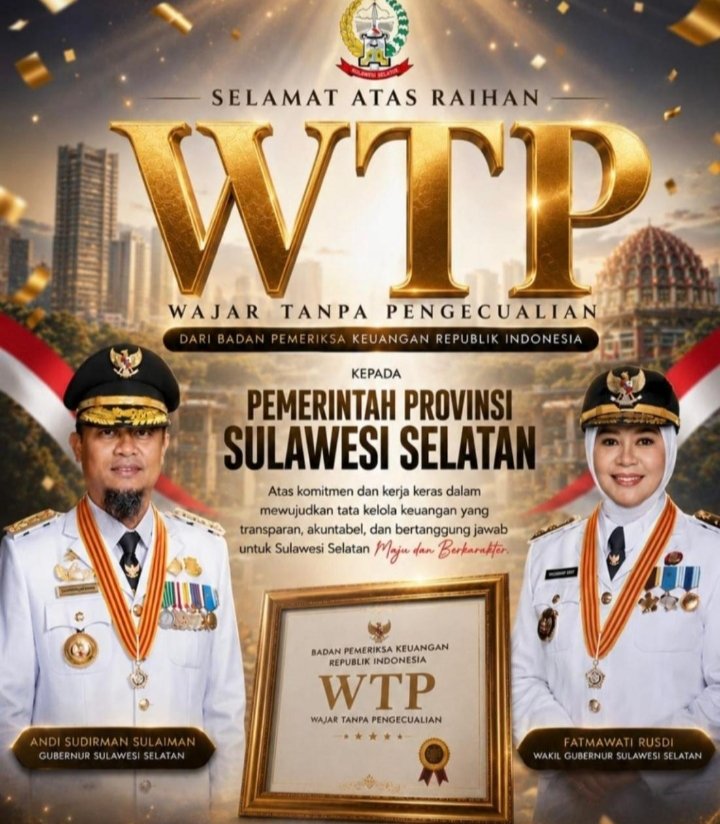 PEMPROV SULSEL KEMBALI RAIH OPINI WTP DARI BPK RI, BUKTI KOMITMEN PENGELOLAAN KEUANGAN YANG TRANSPARAN DAN AKUNTABEL