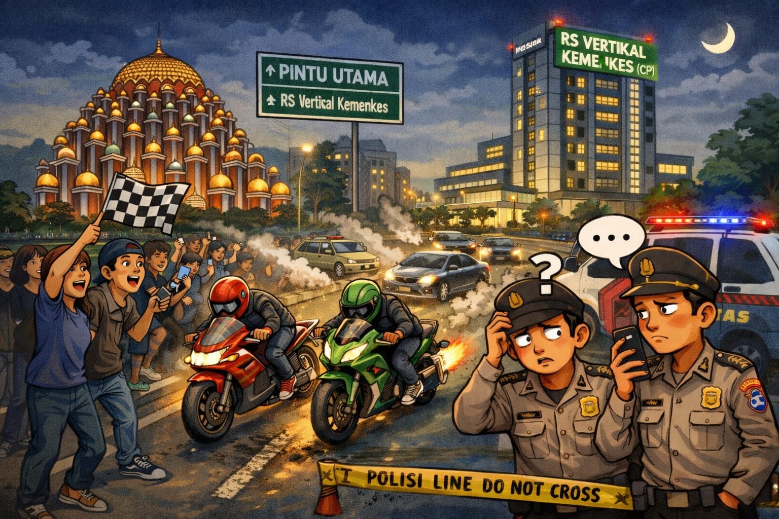 Akses Jalan Utama Ke RS Vertical Kemenkes & Mesjid 99 Kubah (CPI) DI Jadikan Lokasi Ajang Balap Liar, Tindak Pengamanan Belum Jelas