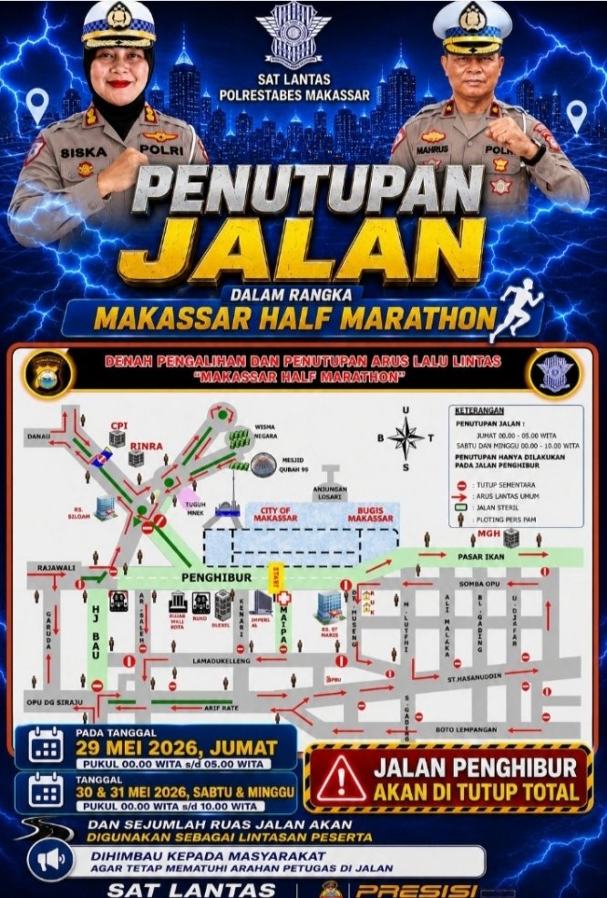 SATLANTAS POLRESTABES MAKASSAR SIAPKAN REKAYASA LALU LINTAS DALAM RANGKA MAKASSAR HALF MARATHON 2026