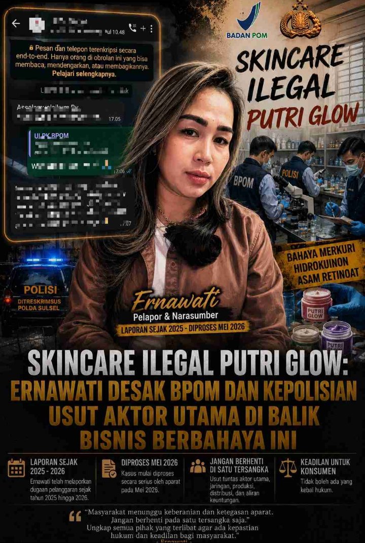 Dugaan Peredaran Skincare Ilegal "Putri Glow" Masuki Tahap Proses Hukum, Pelapor Desak Pihak Kepolisian Pengusutan Tuntas