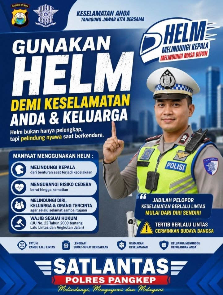 Satlantas Polres Pangkep Ajak Masyarakat Agar Selalu Menggunakan Helm Demi Keselamatan Berkendara.