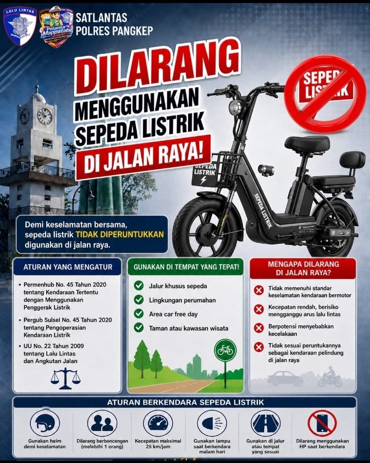 Satlantas Polres Pangkep Tegaskan Larangan Penggunaan Sepeda Listrik di Jalan Raya