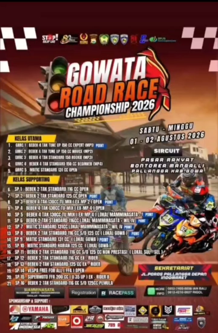 GOWATA Road Race Championship 2026 Siap Digelar di Gowa, Hadirkan Puluhan Kelas Balap dan Jadi Ajang Adu Prestasi Pembalap